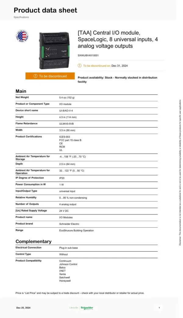 EBO, Schneider, SmartX I/O Module, [SXWUI8V4X10001]