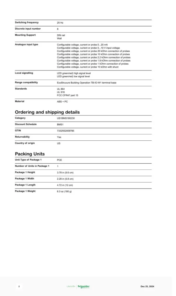 EBO, Schneider, SmartX I/O Module, [SXWUI8V4X10001]